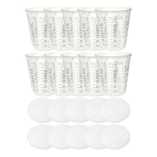 Vasos de mezcla de pintura automotriz, taza medidora de resina transparente, 10 tazas transparentes para hornear, cocinar, resina epoxi, mezcla y medición con tapas