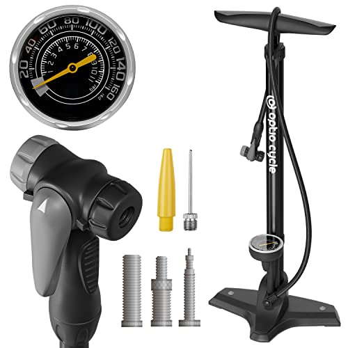 Optio Cycle Bomba de Pie para Bicicleta – Inflador con Manómetro hasta 11 Bar / 160 PSI | Bomba Bicicleta de Pie para Presta y Schrader | Hinchador Bici Manual para MTB, E-Bike y Carretera