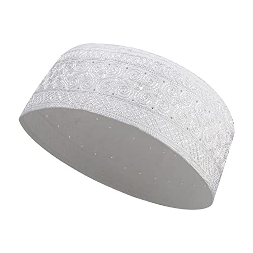Image of Men Muslim Prayer Kufi Hat Prayer Headwear Cap Islamic Beanie Skull Cap Embroidery Kofia Topi Sun Hat