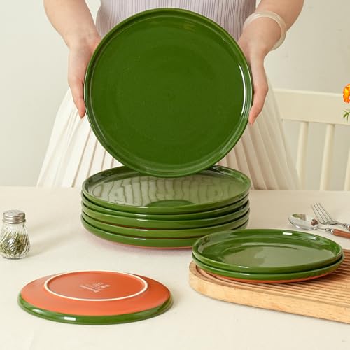 Image of 10.25-Inch Dinner Plates, Set of 4, Forest Glaze Green | Dual Glaze Stoneware Plates, Microwave Safe, Dishwasher Safe, For Everyday Dining