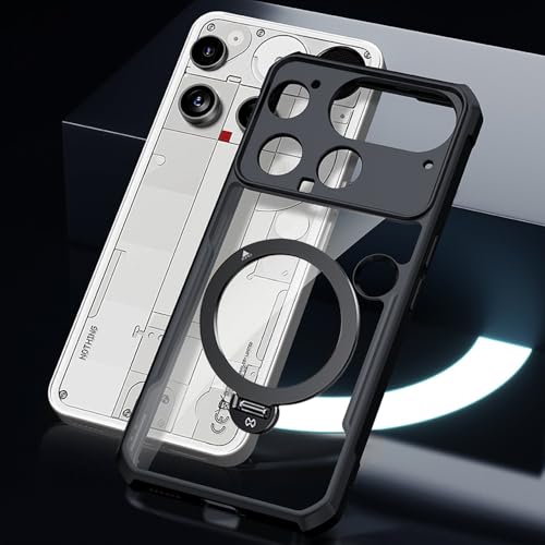 Image of for Nothing Phone 3 Case with Ring Stand Holder [Compatible with Magsafe] TPU Bumper + Acrylic Back Military Grade Airbags Shookproof Drop Protection [1 Tempered Film],Stand Black