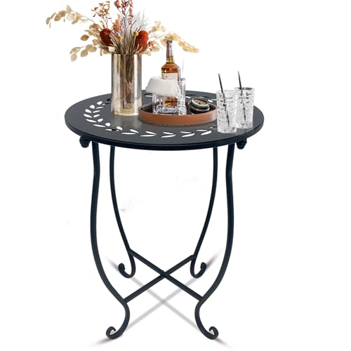 Aonagi BZHH-1P Round Side Table, 1 Pack 14 Inch Bedside Table For Living Room, Bedroom, Weather Resistant Black Metal Outdoor Side Table cover
