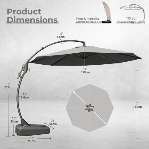 Image of Grand patio 12FT Cantilever Round Umbrella with Base & Cover, Gray