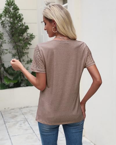 Memorose Women's Short Sleeve Shirts Lace Dressy 2025 Spring Summer Tops Trendy Vacation Casual Work Blouses4