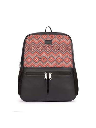 Image of ZOUK Women's Office Backpack | Vegan Leather & Handicraft Fabric | PeTA Approved | 15.6 Inch Laptop Compartment | Dual Zipper Pockets | Water Resistant | Trolley Passthrough | 17.5L