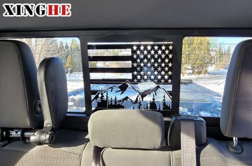 Image of for Chevrolet Colorado /GMC Canyon 2015-2026 Rear Middle Window American Flag Decal, Matte Black Mountain USA Flag Vinyl Sticker for Truck Back Sliding Window