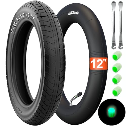 Pneu 12 1/2 x 2 1/4 (57-203) Profil A-1022 + Chambre à air avec Valve coudée 45° AV INOX | 2 leviers Inclus | pour Roues 57-203 Poussette, vélo Enfant