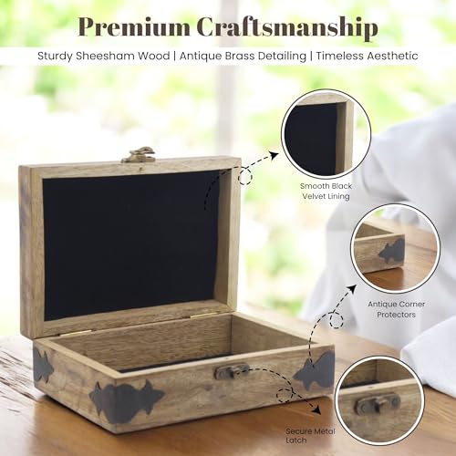 Image of Handmade Wooden Jewelry Box with Tree of Life Engraving - Antique Handcarved Keepsake Organizer for Women & Men | Solid Wood Storage Box for Jewelry, Trinkets, Gifts & Home Decor