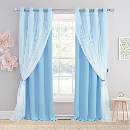 SOFJAGETQ Blue Blackout Curtains 54 Inch Long, Double Layered Blue