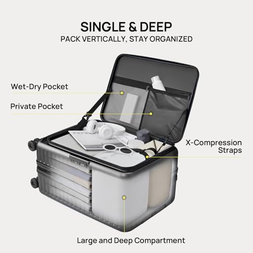 Image of NINETYGO Top Opening 24 Inch Medium Checked Luggage, Expandable & Lightweight, Scratch Resistant PC Hardside with Deep Cabin Design, TSA Lock & 360 Spinner Wheels (Lily White, Alps)