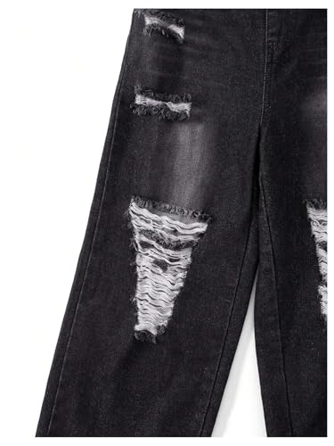 Floerns Girl's Elastic Waist Ripped Long Jeans Wide Leg Y2K Streetwear Denim Pants3