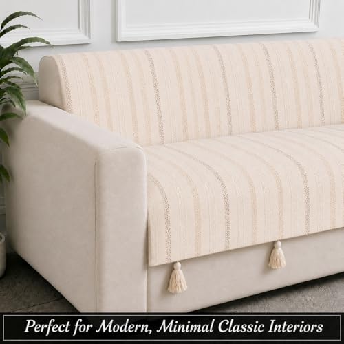 Image of STITCHNEST 'Nomad Weave Collection' 2 Seater Sofa Cover - Full Coverage| Elegant Jacquard Fabric, Decorative Tassels, Washable & Durable for Modern Living58