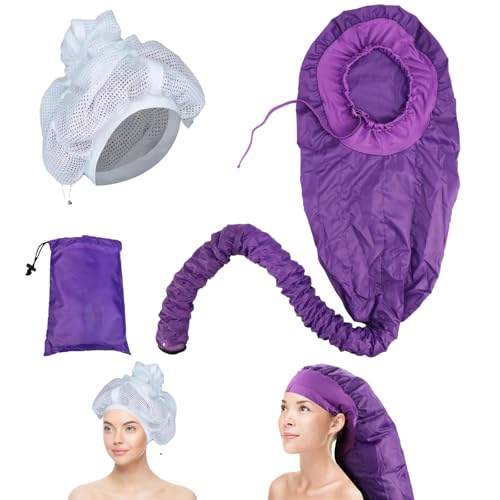 Dzmuero Gorro secador de pelo, Gorro termico para cabello, Casco para secador de pelo, con red secador de pelo, Secador de pelo portátil gorra de secado, Tubo largo,para Secar, Calentar (Púrpura)