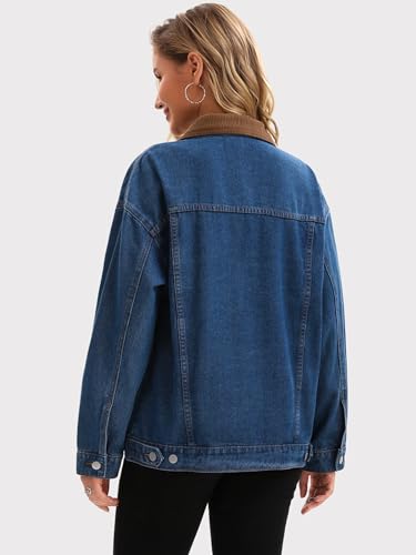 Women's Jean Jacket Button Down Corduroy Collar Long Sleeve Western Shacket Denim Jackets4