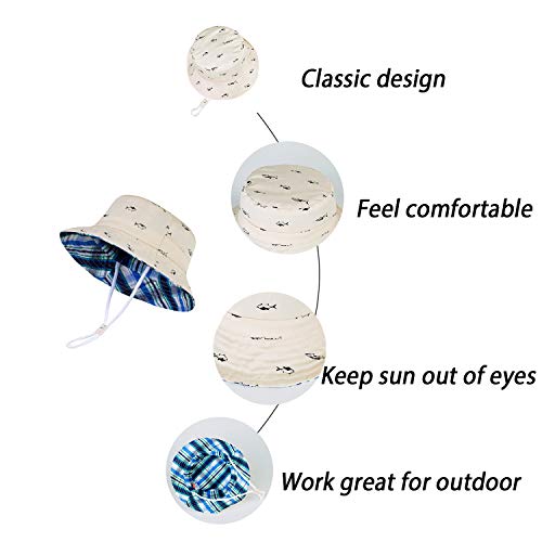 Image of LANGZHEN Sun Protection Hat for Kids Toddler Boys Girls Wide Brim Summer Play Hat Cotton Baby Bucket Hat with Chin Strap