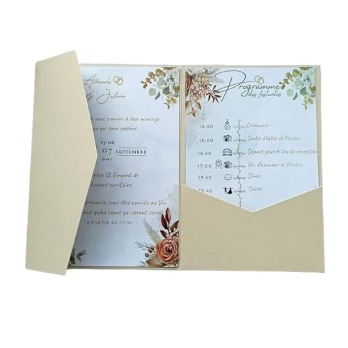 Champagne Gold Invitation Pocket With Envelope 20 Sets For wedding Engagement Birthday Gala awards (champagne)