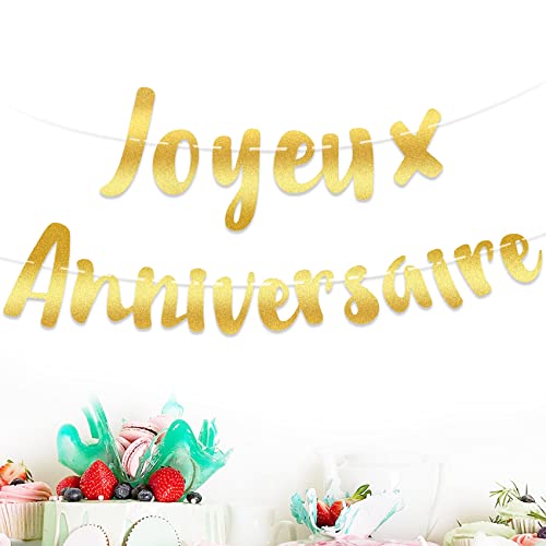 Jaimela Joyeux Anniversaire Banderole, Or Birthday Bannière Banderole, Happy Birthday Banner, Guirlande Brillante et Dorée pour fête d'anniversaire, fête, banquet, Filles, Garçons, Adultes Cover