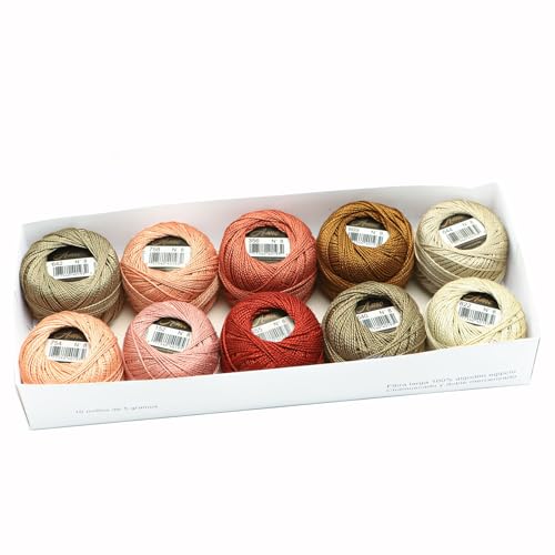 AMOHilos Size 8 Double Mercerized Egyptian Long Staple Cotton Pearl Thread Ball 5 Grams Rainbow Color Embroidery Thread 10 Colors per Box for Crochet Hardanger Cross Stitch Hand Embroidery (Set Z)