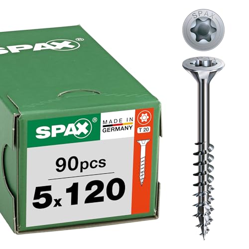 SPAX Vis universelle 5 x 120 mm, 90 pièces - Vis à bois, filetage partiel, tête fraisée, T-STAR plus T20, pointe 4CUT, revêtement WIROX - 8000000288333