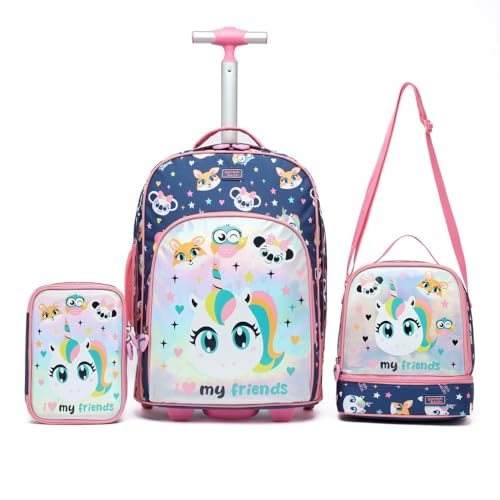 Kit Mochila de Rodinhas Infantil Unicórnio com Lancheira e Estojo Rodas de Gel Alças Acolchoadas