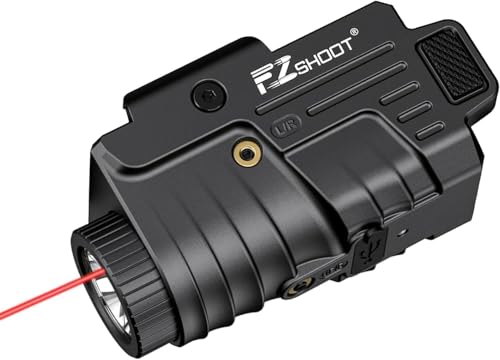 EZshoot 800 Lumens Pistol Light Laser Combo Rechargeable, Compact Pistol Flashlight with Slidable Rail Compatible with Glock and Picatinny Rail, Tactical Flashlight with Red Laser Beam
