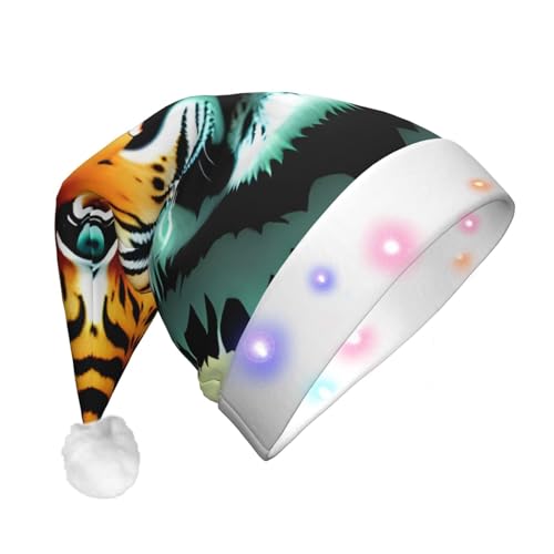 WBQLSL - Sombrero de Navidad para adultos, diseño de cabeza de tigre para adultos, regalo de Navidad de Año Nuevo, sombrero de Navidad unisex de peluche con luces LED