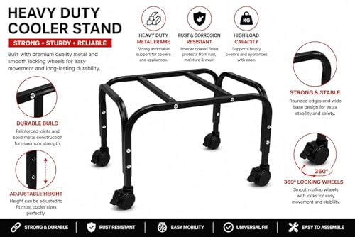 Image of Heavy Duty Metal Cooler Stand with 4 Wheels | Powder Coated Rust-Proof Stand for Kenstar, Bajaj, Symphony, Havells, Maharaja & Desert Coolers | Pack of 1 (Black)
