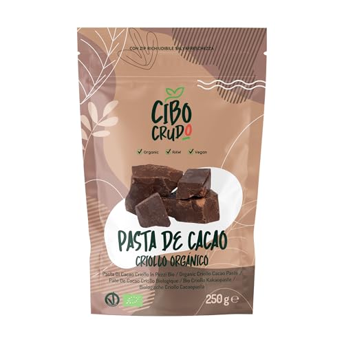 Pasta de Cacao Criollo Ecologico - 250g. Pasta Pura de Cacao Procesada a Bajas Temperaturas. Cacao 100% Puro de Perú. Contiene Antioxidantes y Minerales. Ingrediente para Dulces Galletas y Tartas.