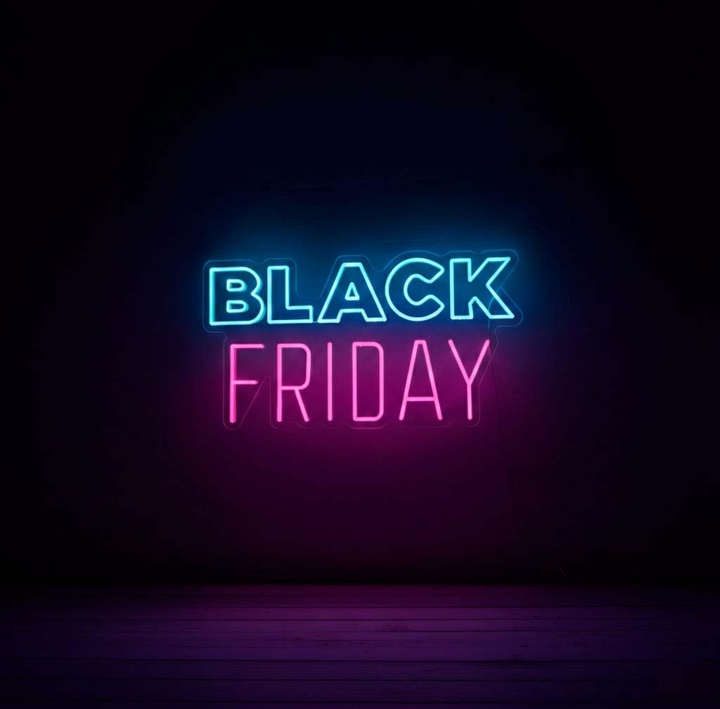 Letrero de neon led Black Friday con colores personalizados de empresa Cartel luminoso semana compras en tiendas BlackFriday – Cartel neón ofertas tiendas escaparate para llamar atención clientes