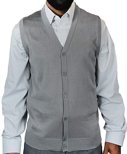 Blue Ocean Big and Tall Solid Color Cardigan Sweater Vest-5X-Large Grey