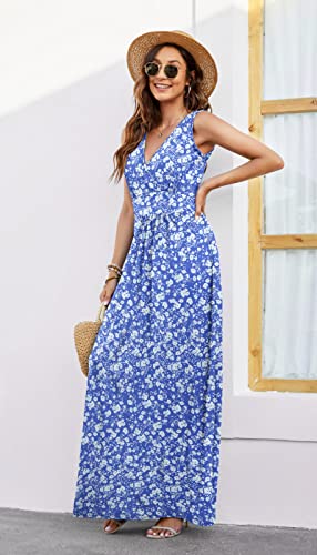 Image of AUSELILY Maxi Dresses for Women Summer Casual Sleeveless V Neck Wrap Dress | Sleeveless Long maxi dress with wrap V neck & side pockets, for formal cocktail, beach & casual daily wear