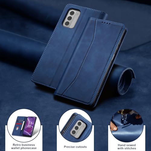 Image of Jasonyu Case for Nokia G42 Leather Wallet Flip Cover with Card Holder,Kickstand, Magnetic Closure,TPU Shockproof Phone Case Compatible with Nokia G42 (Blue)