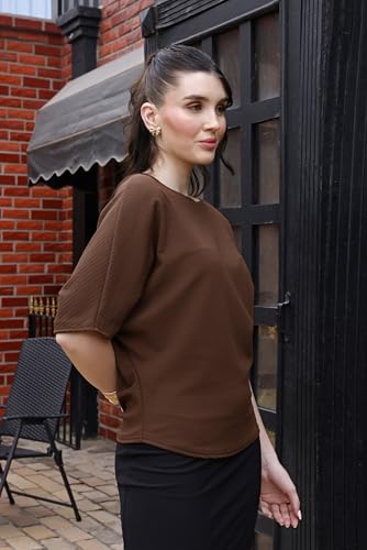 Image of Zilcon Womens Half Ballon Sleeve t-Shirt Tops Boat Neck Loose Fit Casual Workout T-Shirts