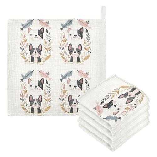 vvfelixl Boho Wreath Dog Baby Burp Cloths Baby Muslin Washcloths for Boys Girls Cotton Babys Face Towel for Newborn Infants Soft and Absorbent 11.8 X 11.8 in, 5 Pack3