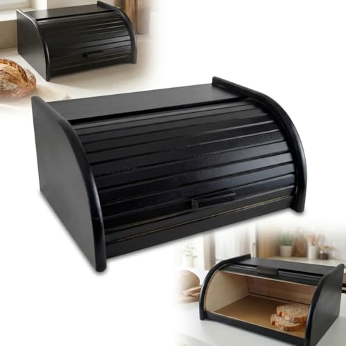 PEEWIT Boîte à pain en bois grande boîte à pain noire 40x29x18cm