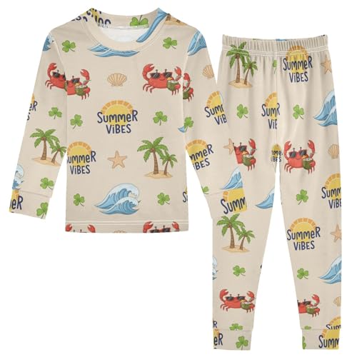Pajama Sets Long Sleeve Summer Vibes Beach Pattern Soft Comfy Sleepwear 2 Piece PJS 3-8T