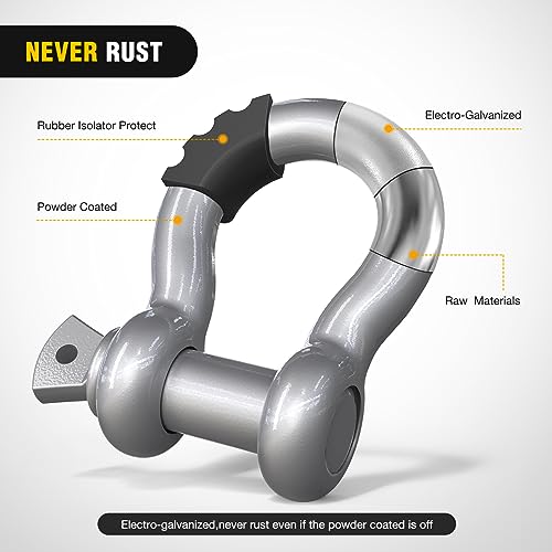 Image of Nilight 2 Pack 3 /4 inch D-Ring Shackle with 7 /8 inch Screw Pin 41,887lbs Break Strength, Heavy Duty Off Road Recovery Shackle with Isolators Washers for Use with Tow Strap, Winch, Off-Road Truck Vehicle