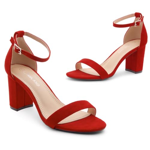 Image of Shoe Land Low Chunky Heels for Women Open Toe Ankle Strap Block Heel Sandals 3 Inch Dressy Heels for Wedding Party Date Night