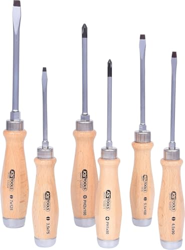 KS Tools - 300.1100 - Jeu de 6 tournevis avec manche en bois - Tournevis en bois