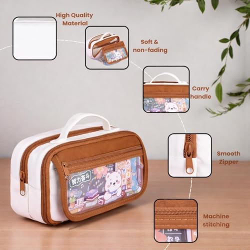 Image of Kawaii Stationery Combo Set for Girls | Kawaii Pencil Case Pouch with Zipper & Push Pull Eraser with Refills Back to School Supplies Gift for Kids (Capybara Bear Pouch + Coffee Eraser)