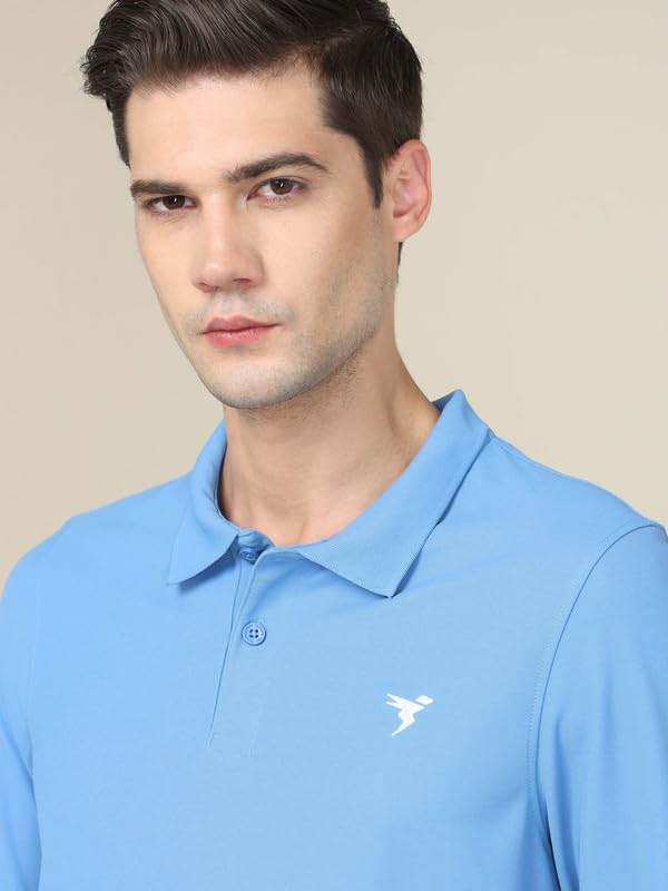 Image of TECHNOSPORT Mens Slim Fit Polyester Active Wear Collar Polo T-Shirt with Long Sleeves for Workout, Sports