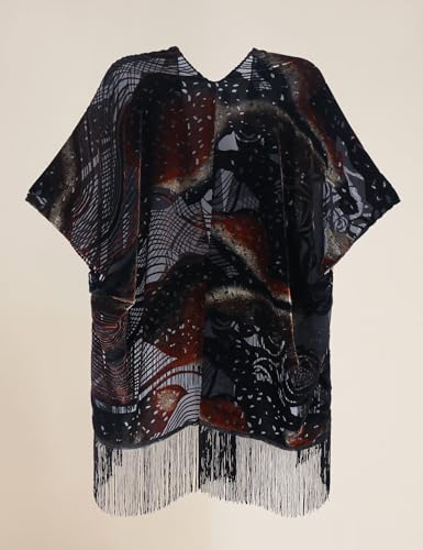 Image of MJ SERECA Women's Burnout Velvet Kimono Cardigan Cover Up with Tassel