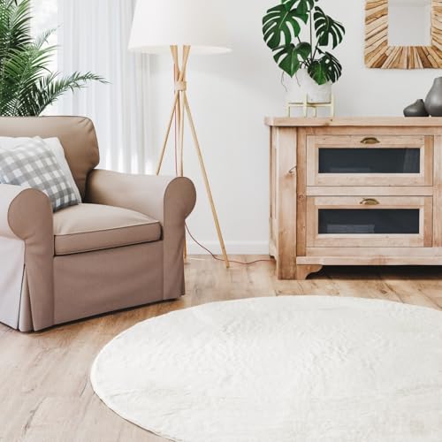 Interiyou Fargo - Teppich Wohnzimmer 80x80 cm Rund Creme - Kurzflor...