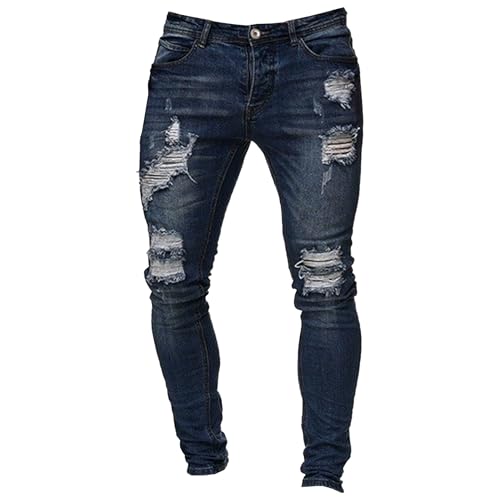 Classic Slim Fit Washed Distressed Denim Pants Stretch Destroyed Fashion Stretch Jean Trousers Comfort Casual Jeans Pant