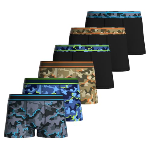 Brandless Collective Camo Boys Boxers - 6 Pack Cotton Boys Underwear Multipack Breathable Kids Boxers with Flexible Fit Soft Waistband & Secure Hold - Ages 13
