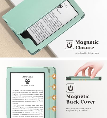Image of MoKo Case for 6 inch All-New Kindle(11th Generation 2024 /2022 Release), Lightweight PU Leather Cover Stand Shell with Hand Strap Auto Wake /Sleep for Kindle 2024 11th Gen e-Reader, Agave Green