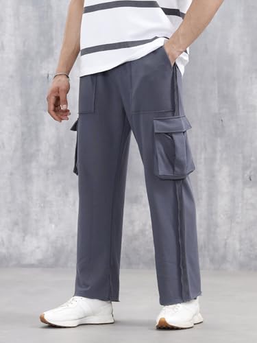 Image of WROGN Men's Cotton Cargo Pants | Solid | Relaxed Fit