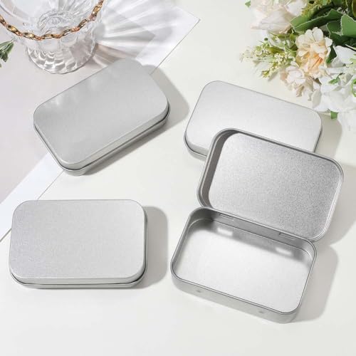 Image of 4 Pack 4 x 2.5 x 0.9In Hinged Mini Tin Boxes Metal Hinged Container with Lid Gainsboro Rectangle Small Iron Storage Portable Organizer Containers for Tea Drawing Pin Candies Jewelry Crafts