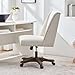 Zihanhome Armless Upholstered Office Chair with Wooden Legs, Modern Criss Cross Adjustable Home Office Desk Chair No Arms Sewing Chair Swivel Chair for Women Farmhouse Study Studio (Beige)
