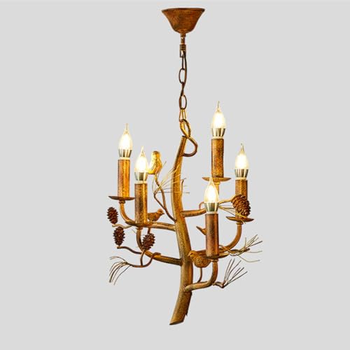 Lustre bougie E14 rétro fer suspension 5 têtes luminaire salon